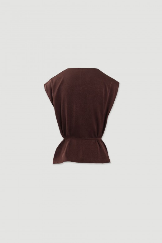Blusa fluida com decote drapeado e cintura ajustável Blusa fluida com decote drapeado e cintura ajustável
