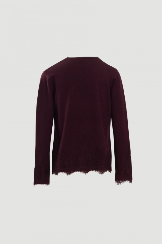 Camisola de malha com detalhe em renda Camisola de malha com detalhe em renda