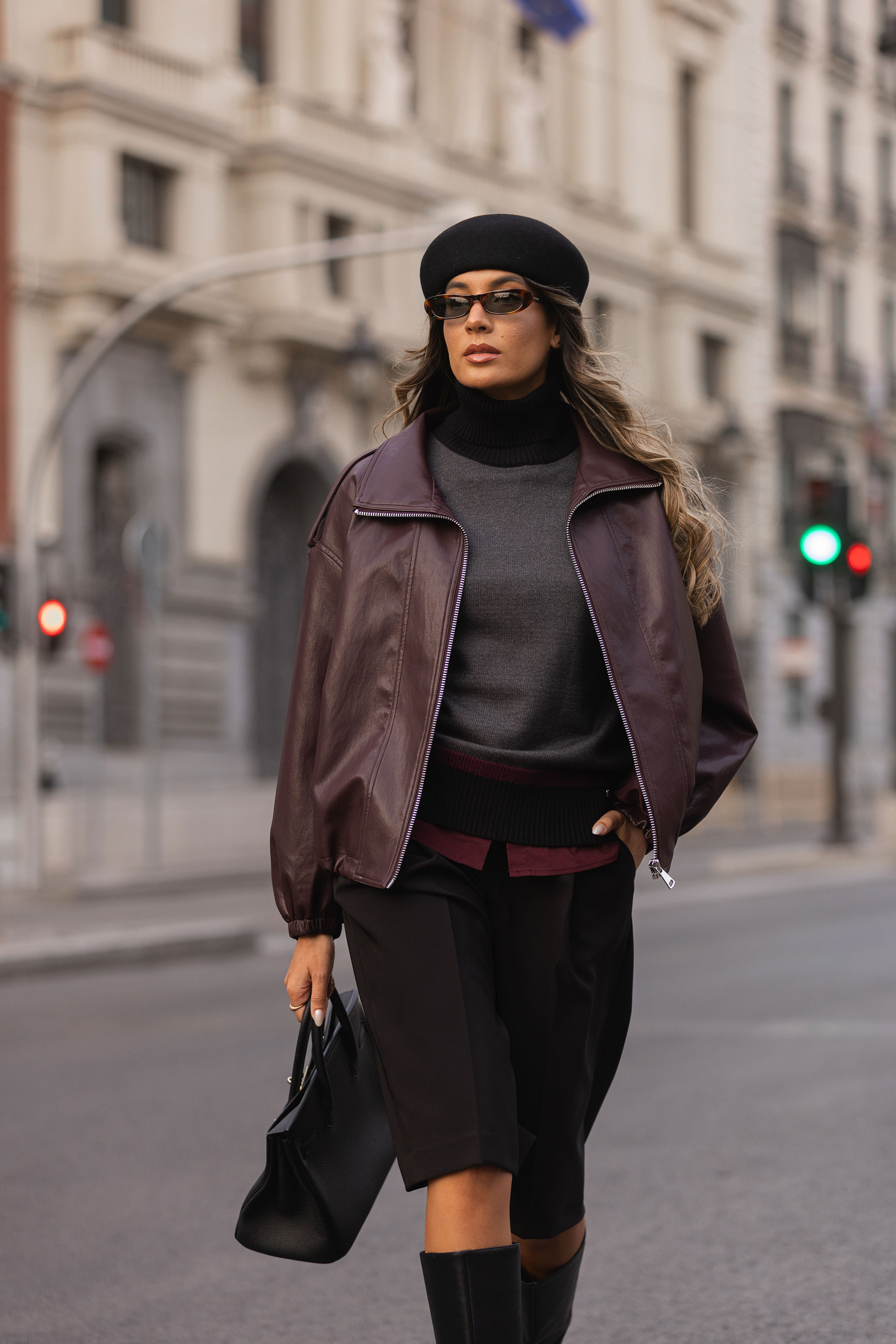 Faux leather jacket with front zip fastening