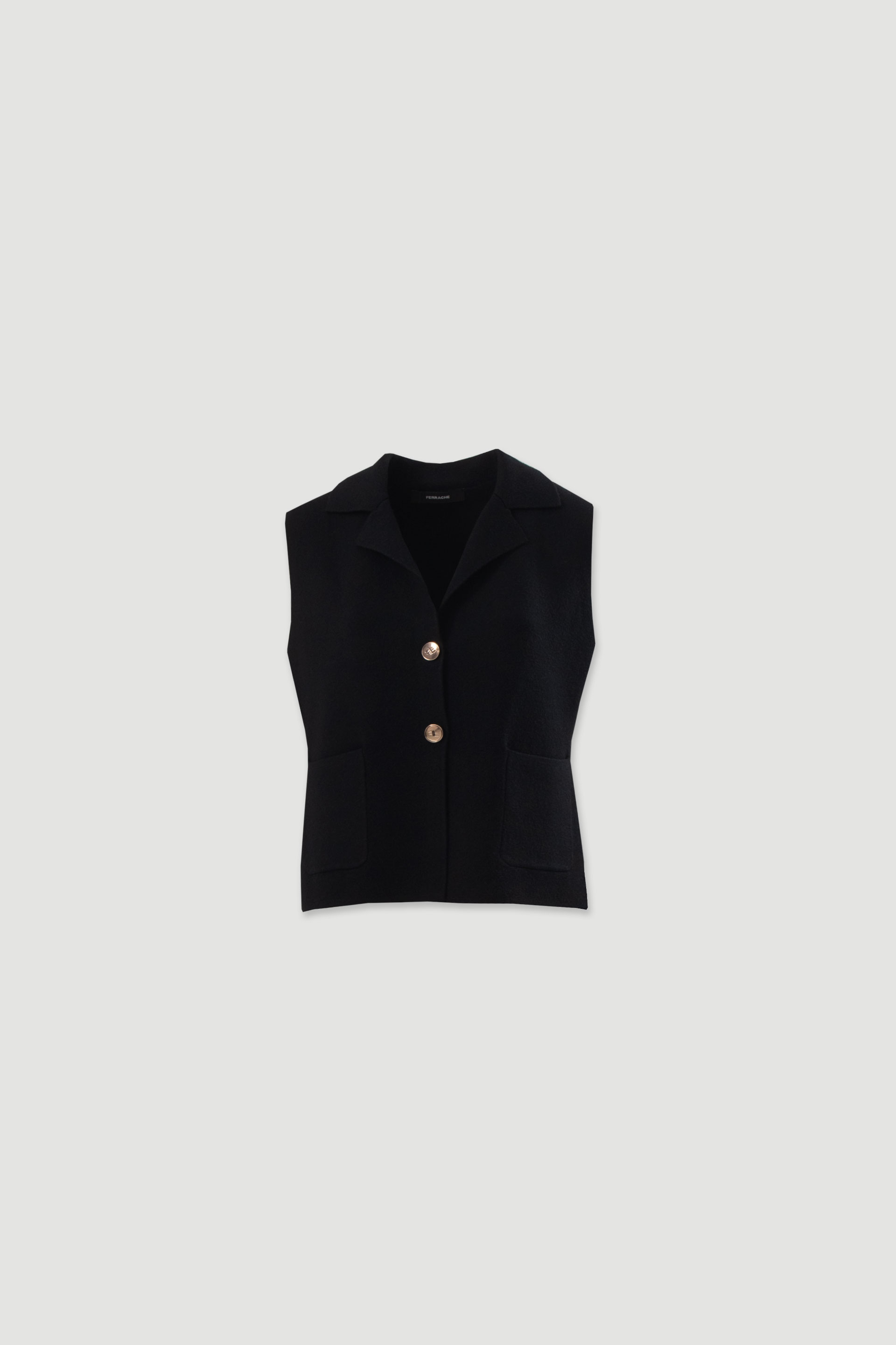 Knit vest with collar and patch pockets