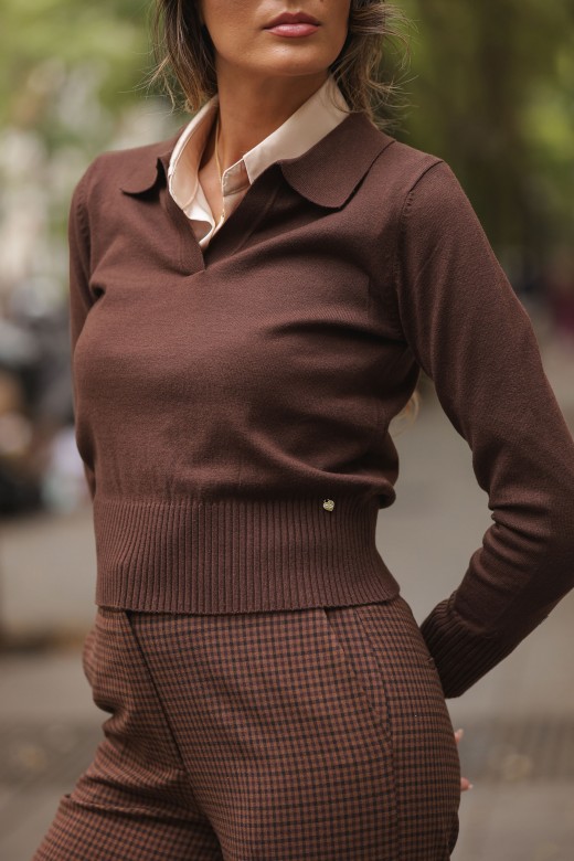 Polo de malha com manga comprida Polo de malha com manga comprida