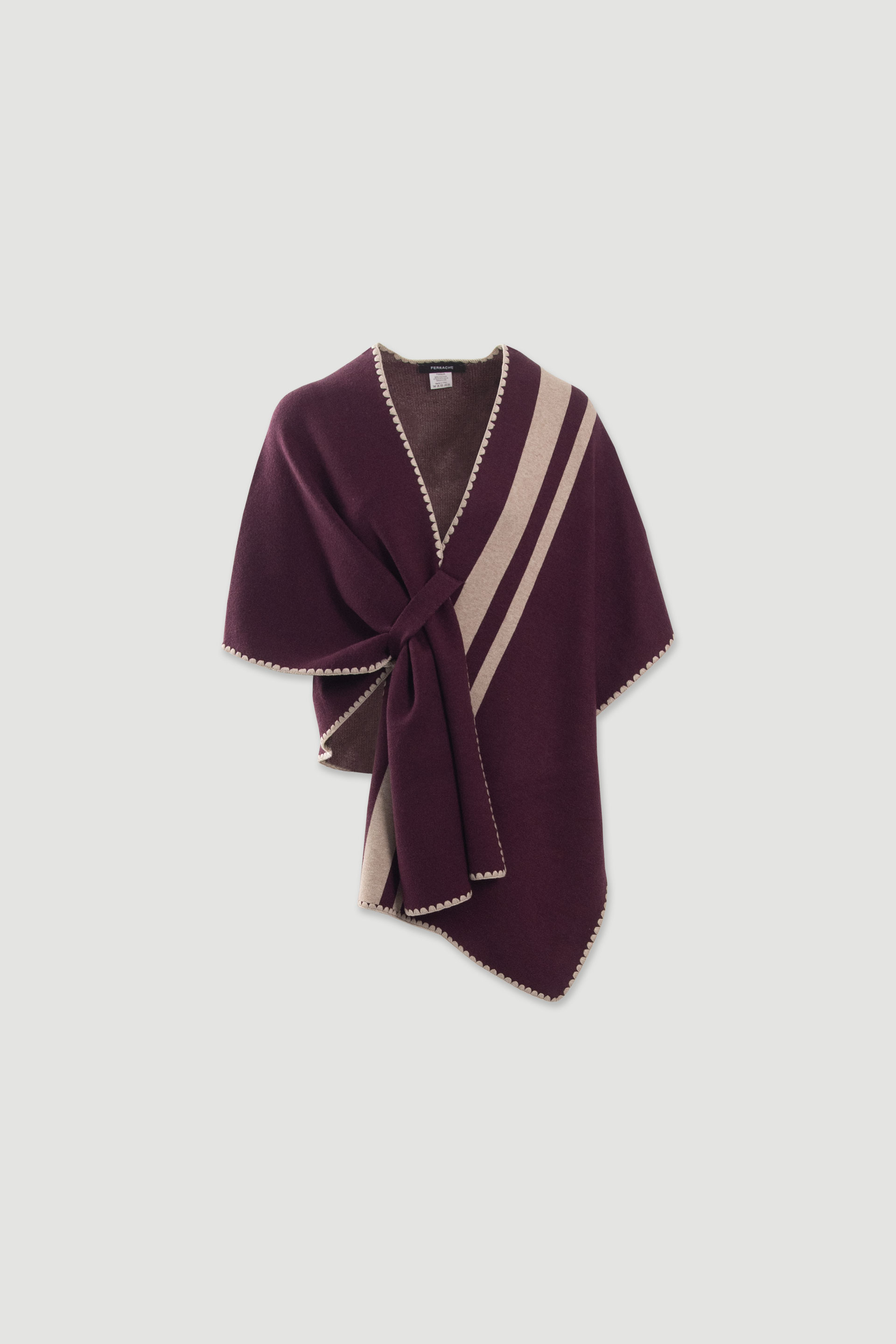 Knit cape with contrasting stripes