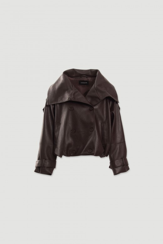 Blus�o efeito pele com gola vers�til