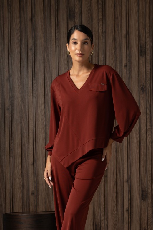 Camisola fluida com decote em V Camisola fluida com decote em V