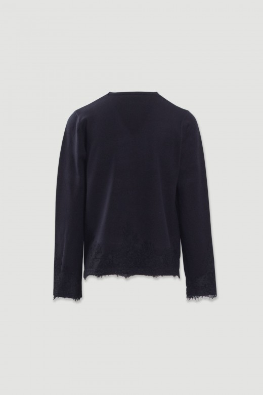 Camisola de malha com detalhe em renda Camisola de malha com detalhe em renda