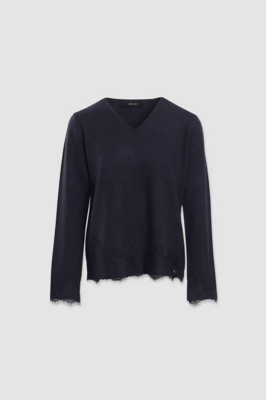 Camisola de malha com detalhe em renda Camisola de malha com detalhe em renda