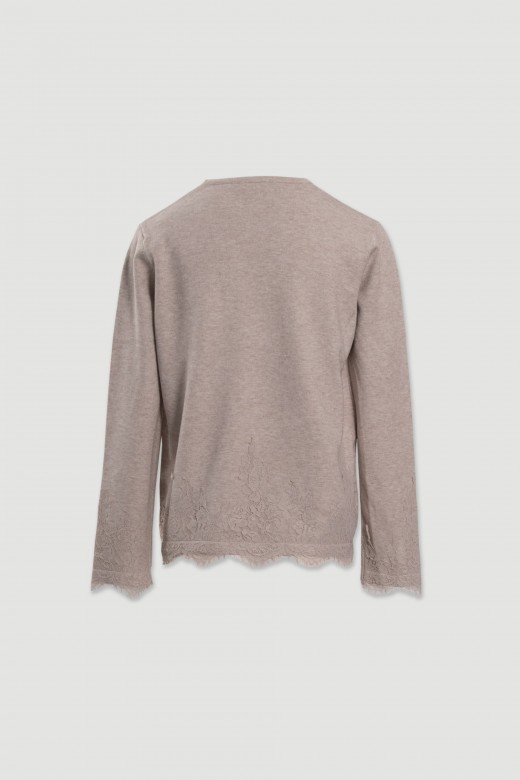 Camisola de malha com detalhe em renda