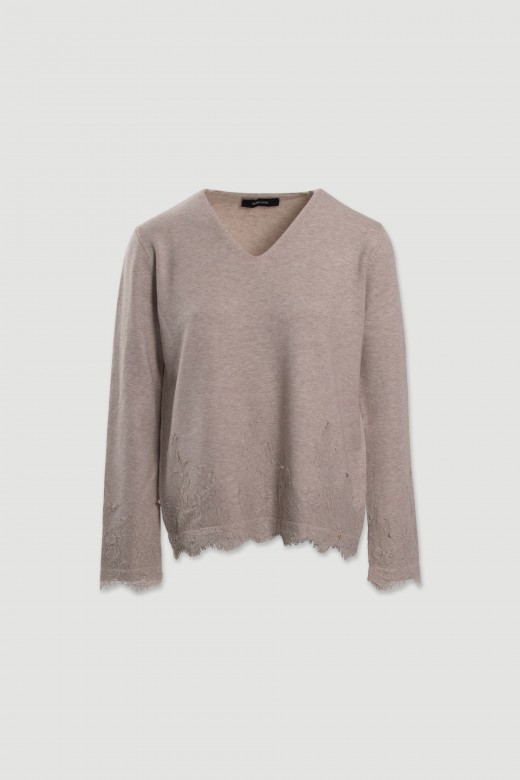 Camisola de malha com detalhe em renda