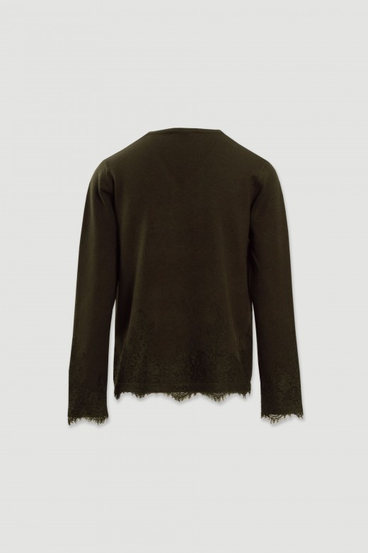 Camisola de malha com detalhe em renda Camisola de malha com detalhe em renda