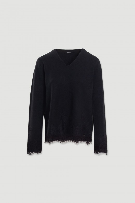 Camisola de malha com detalhe em renda Camisola de malha com detalhe em renda