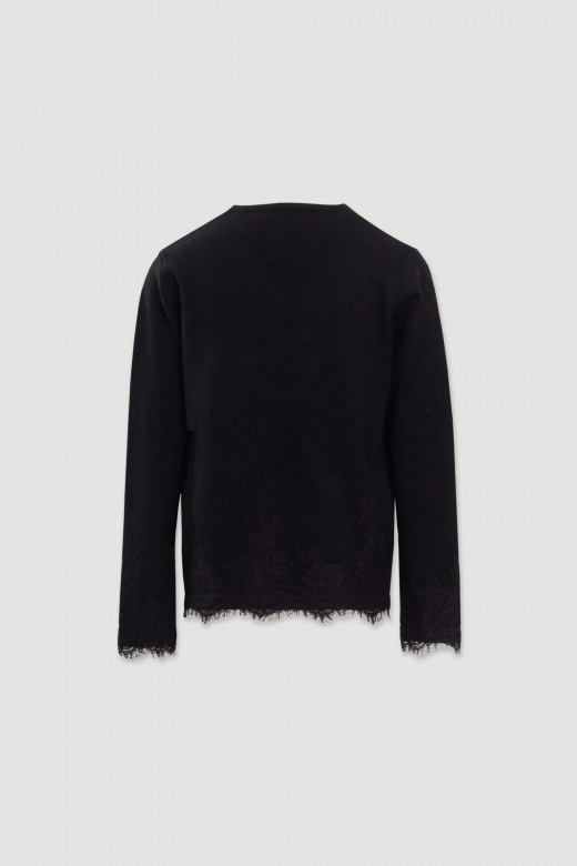 Camisola de malha com detalhe em renda Camisola de malha com detalhe em renda