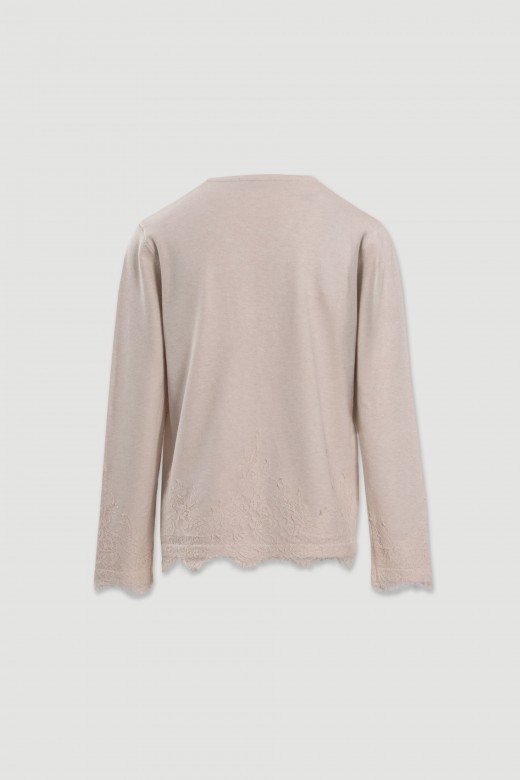 Camisola de malha com detalhe em renda Camisola de malha com detalhe em renda