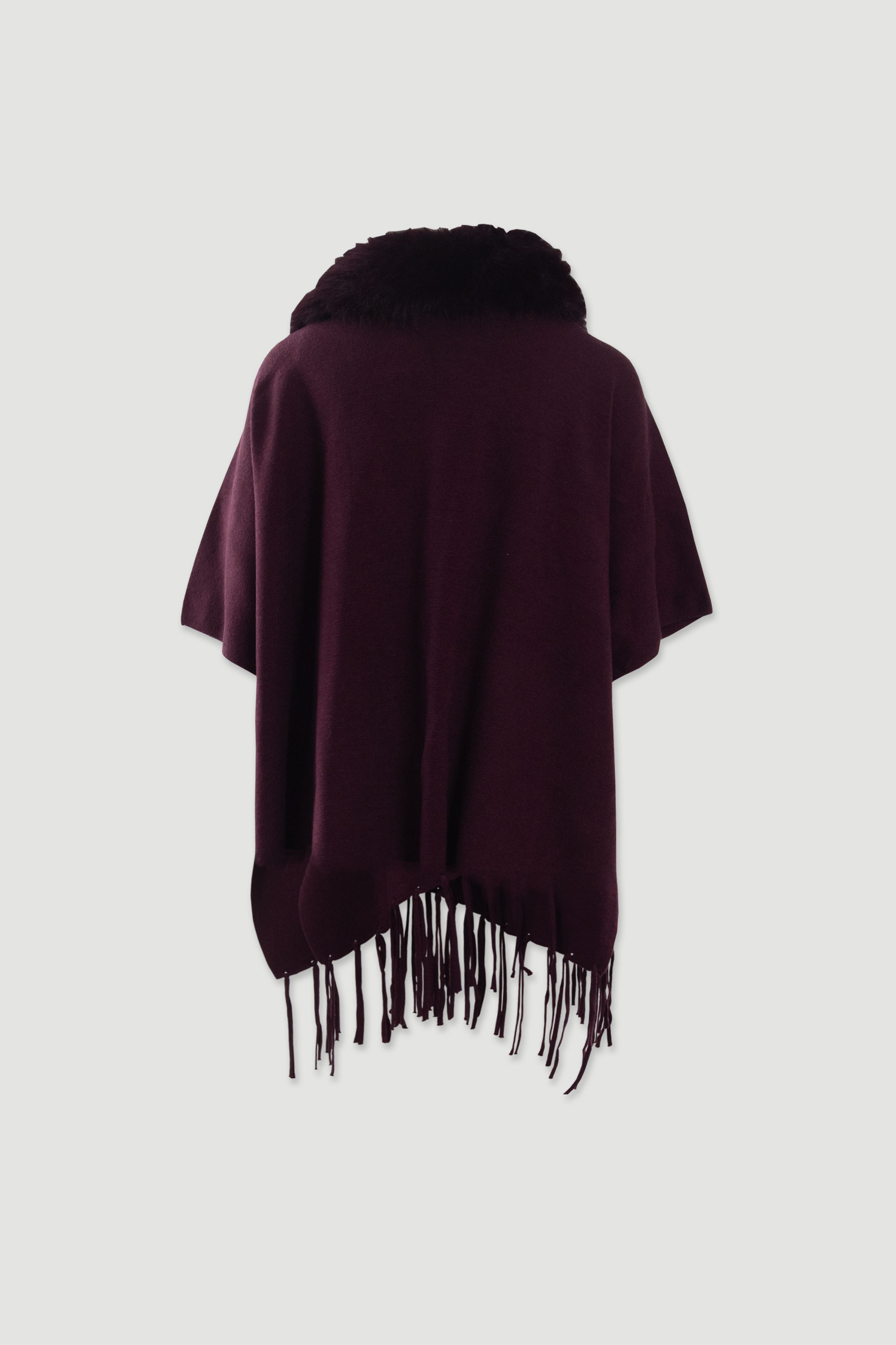 Cape with fur collar and fringe