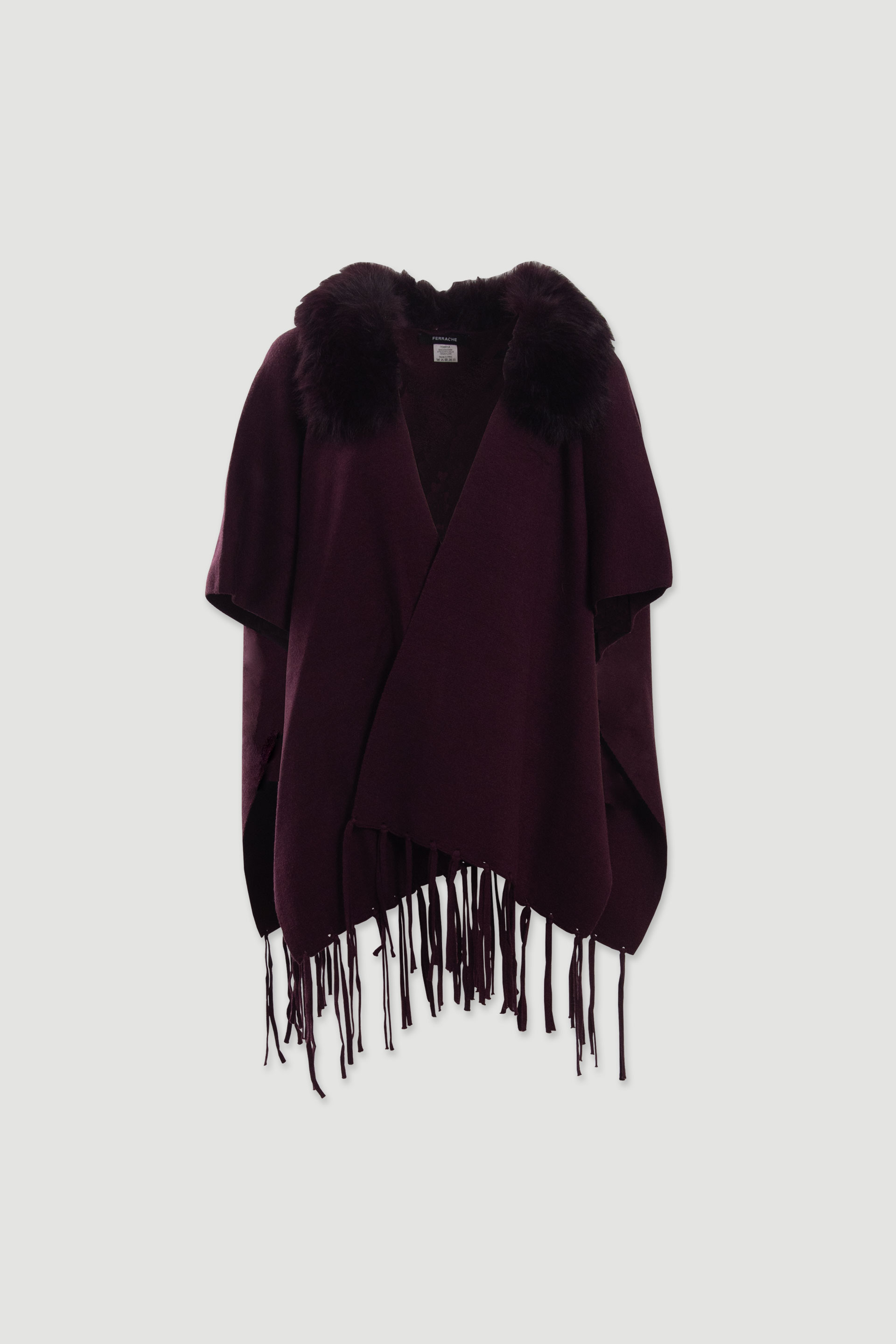 Cape with fur collar and fringe