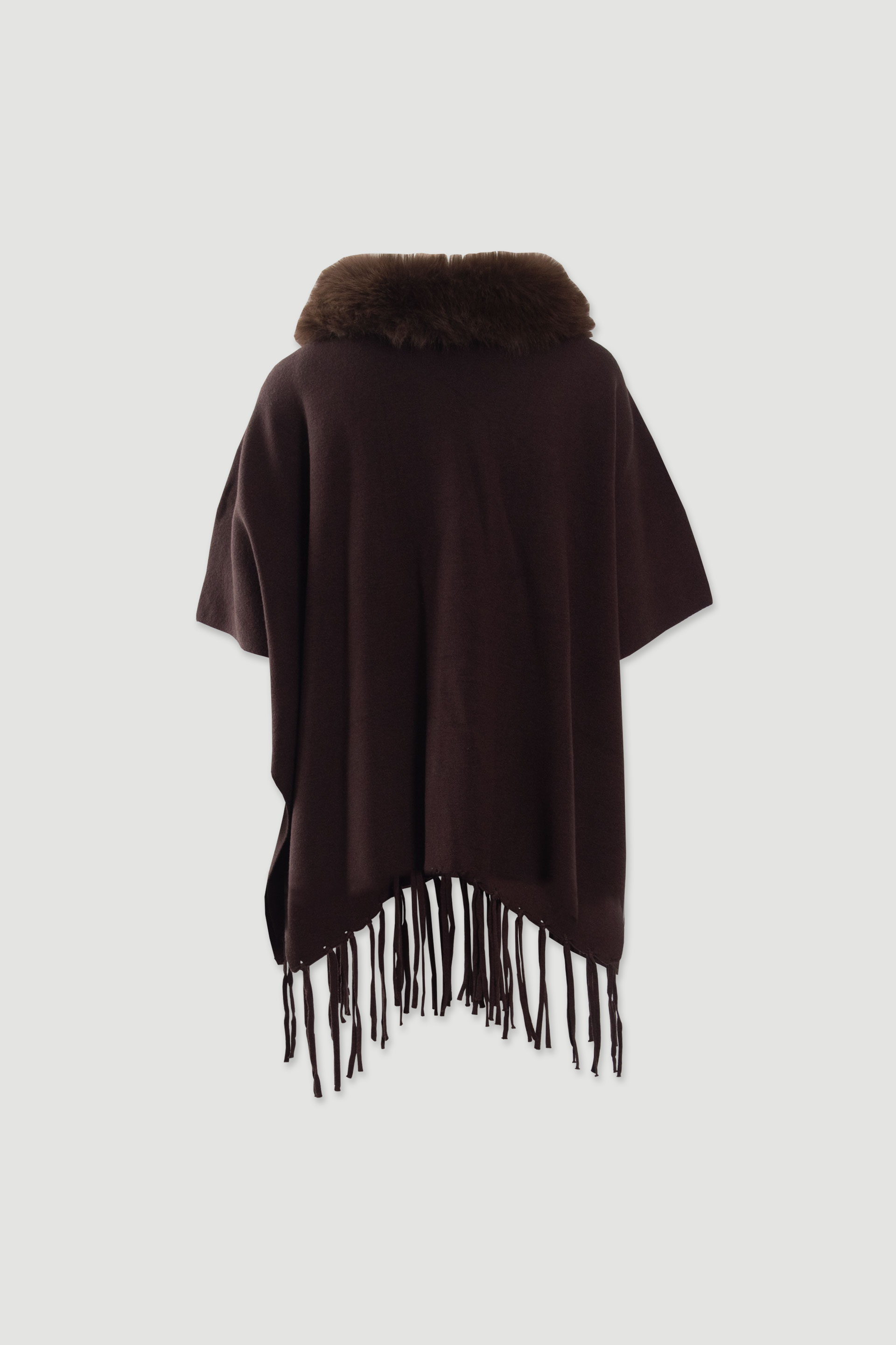 Cape with fur collar and fringe