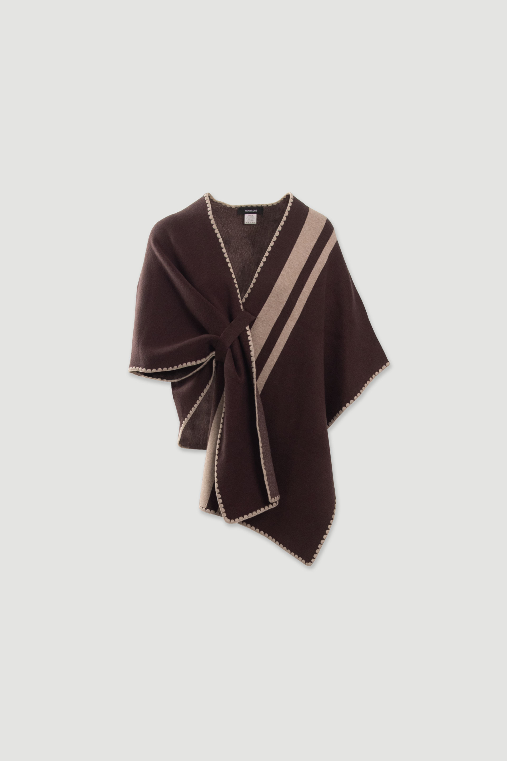 Knit cape with contrasting stripes