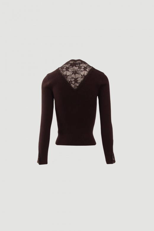 Camisola de malha canelada com renda Camisola de malha canelada com renda