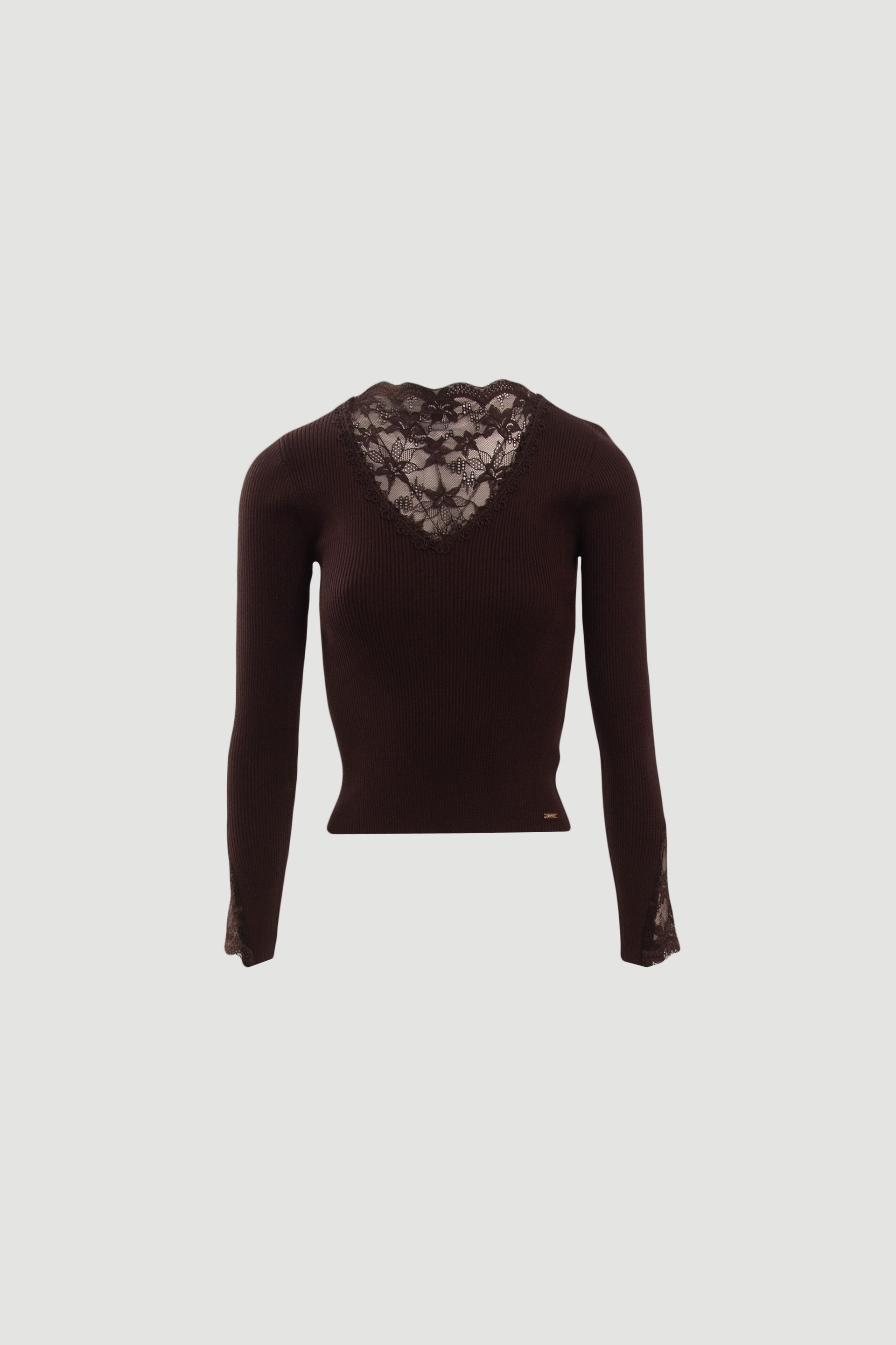 Camisola de malha canelada com renda