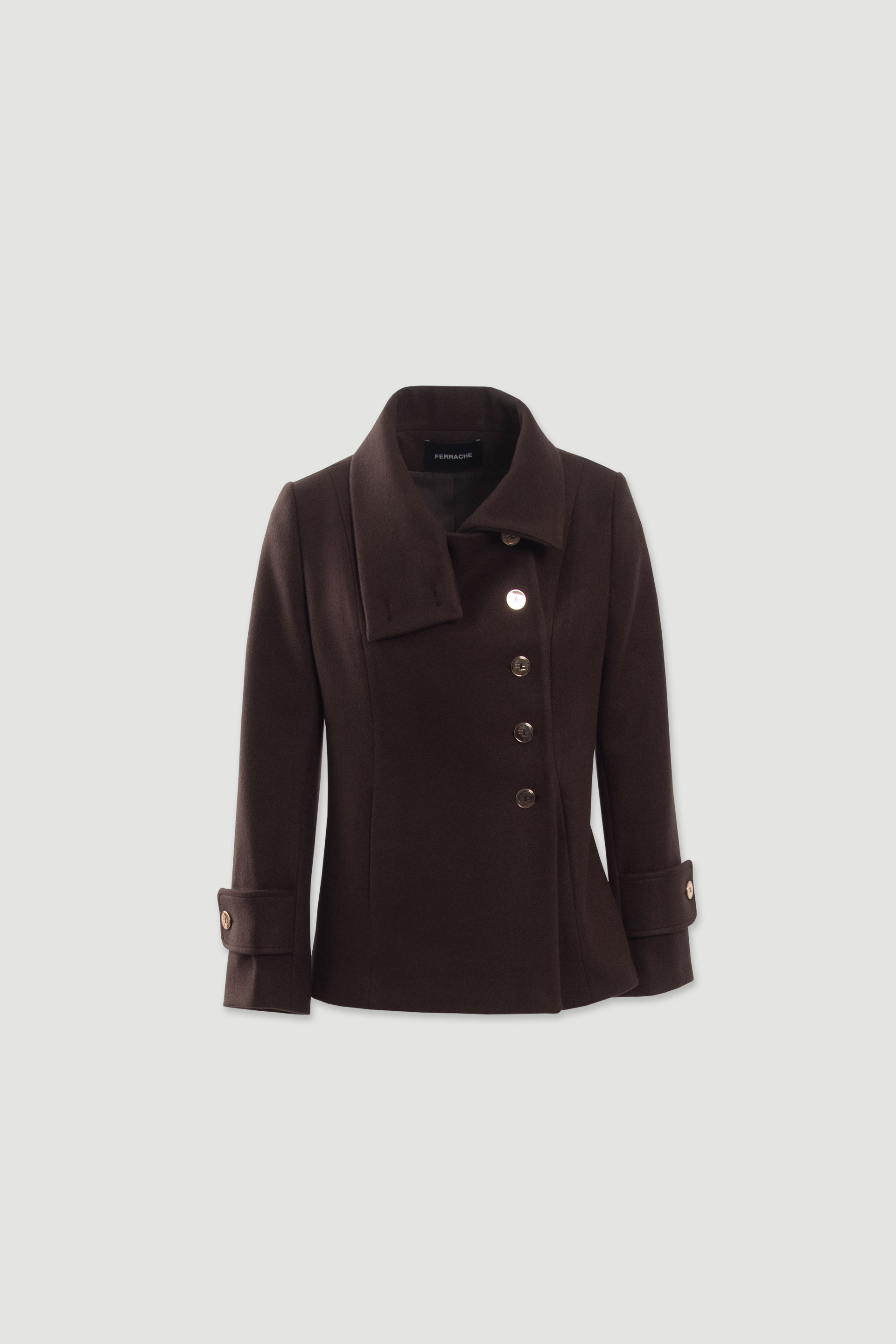 Short tailored coat with side fastening