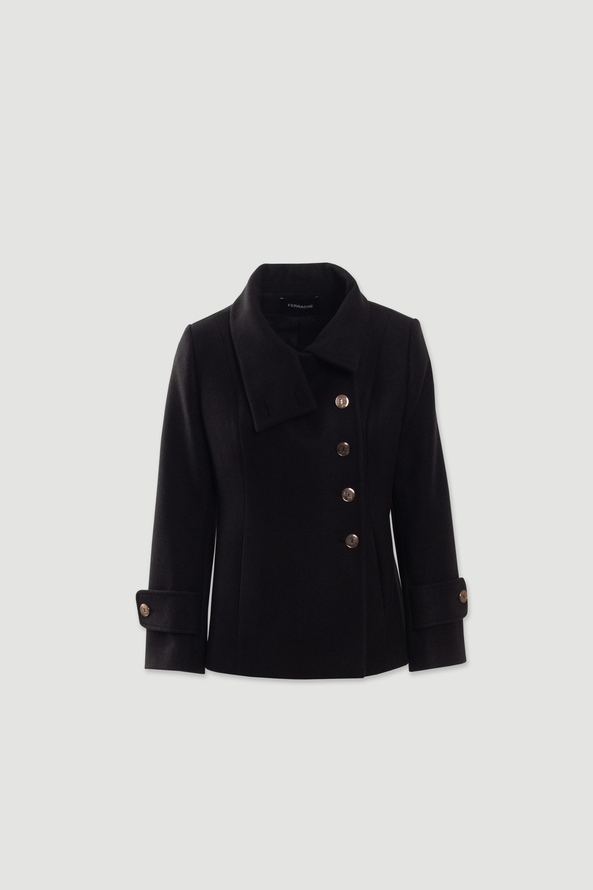 Short tailored coat with side fastening