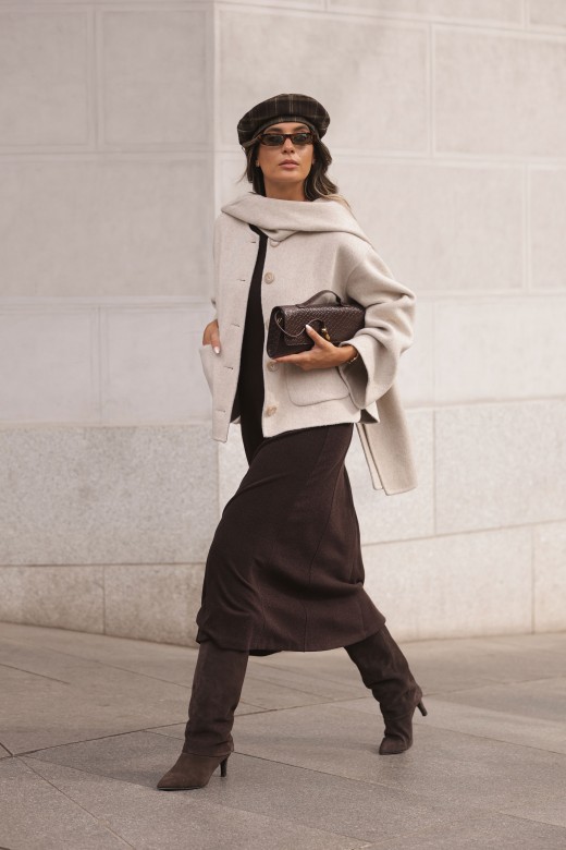 Short wool jacket with scarf-effect collar Short wool jacket with scarf-effect collar