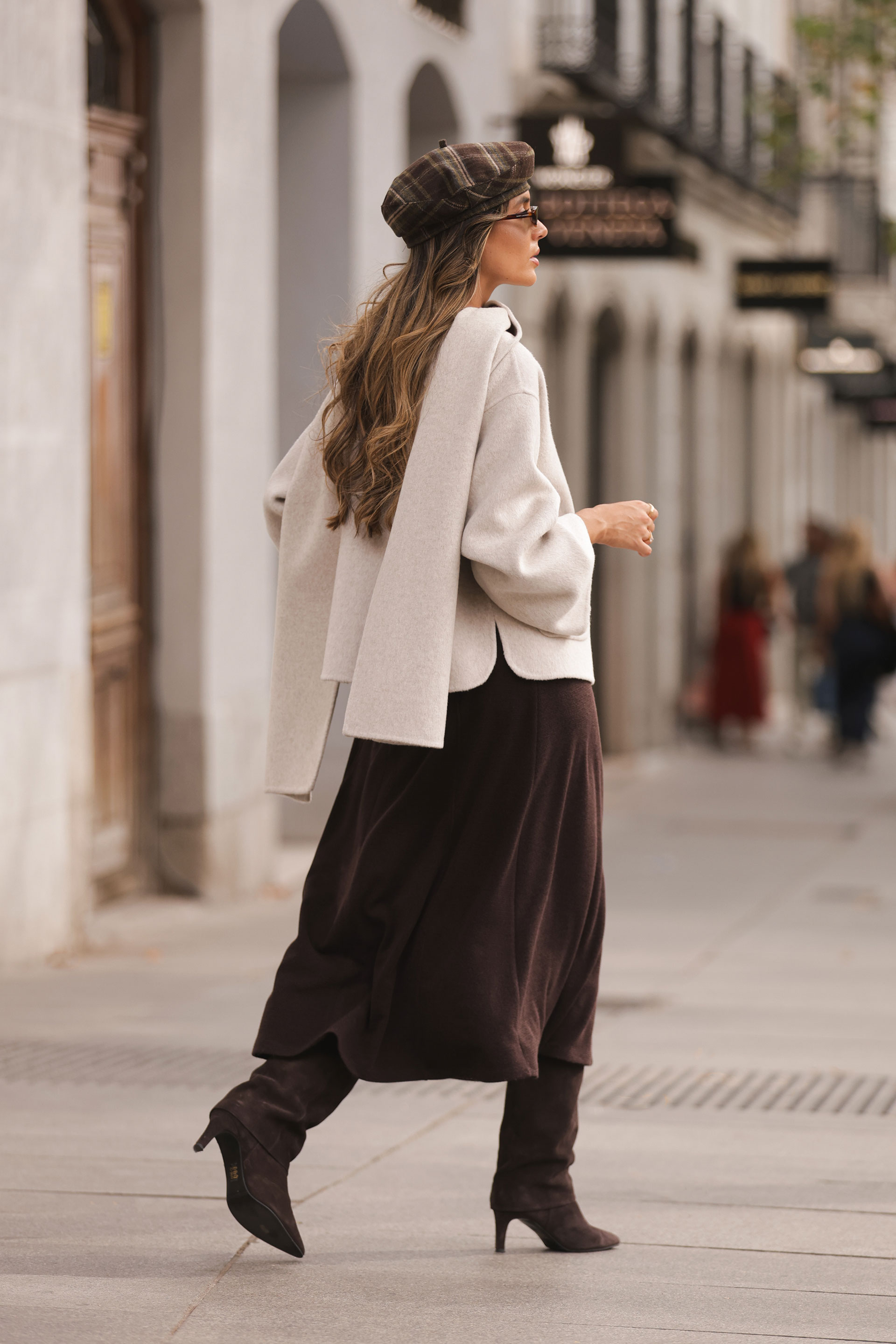Short wool jacket with scarf-effect collar
