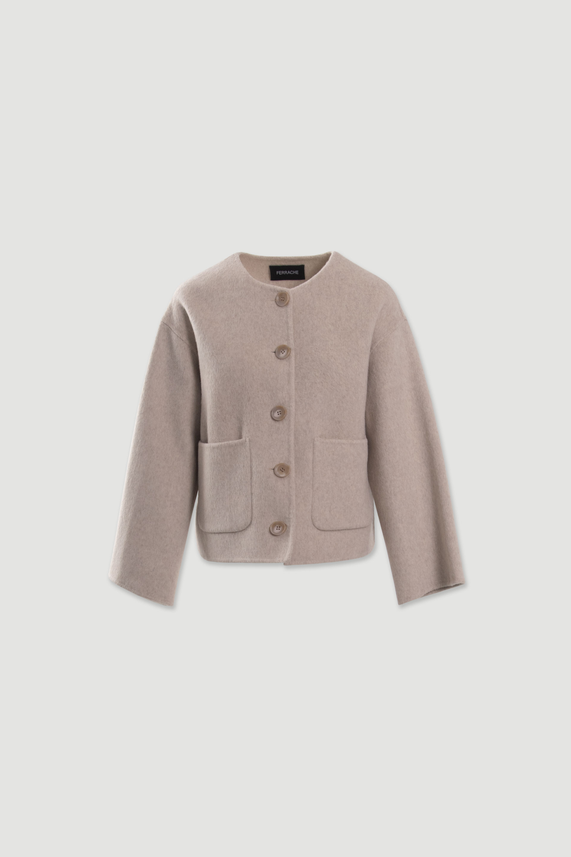 Short wool jacket with scarf-effect collar