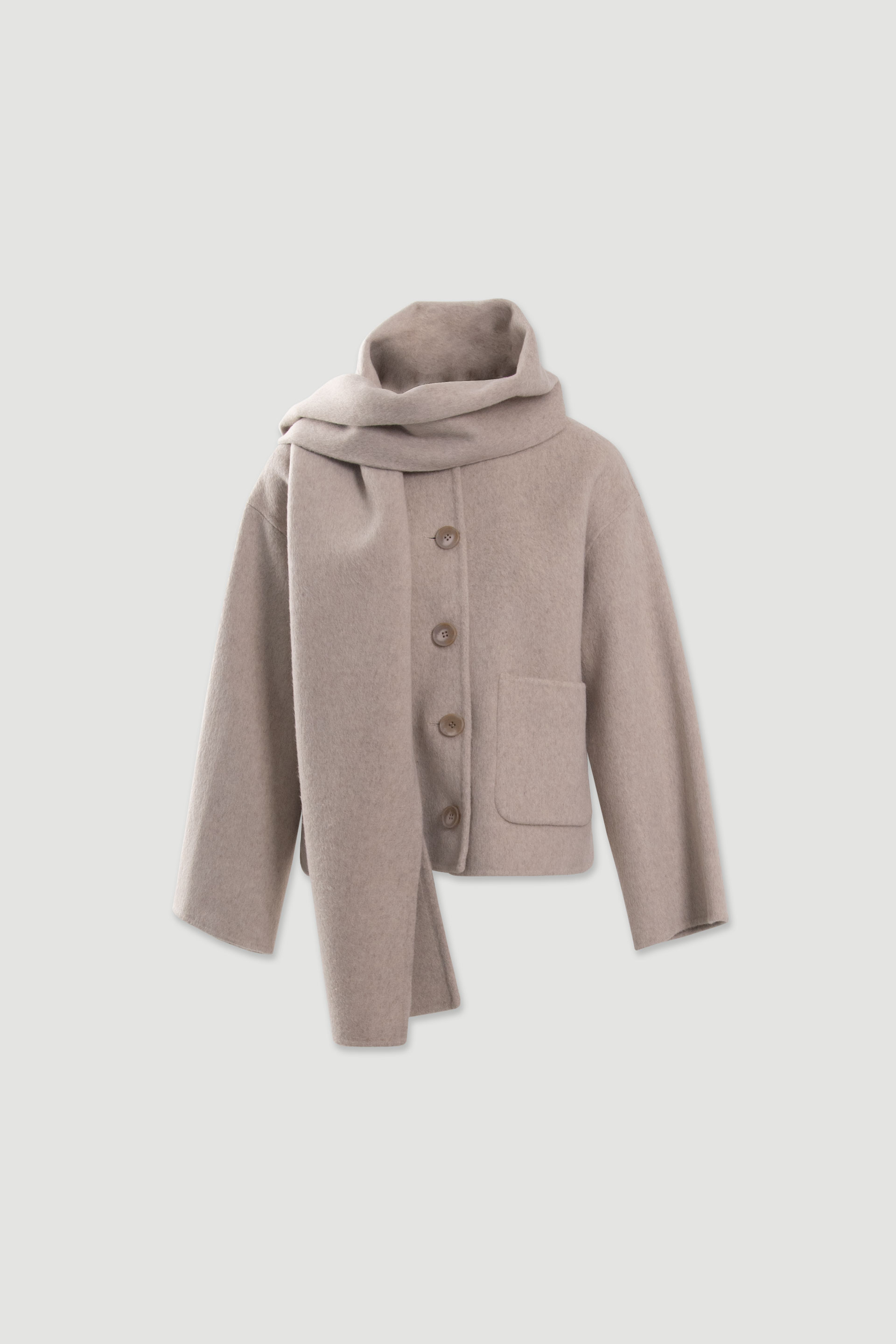 Short wool jacket with scarf-effect collar