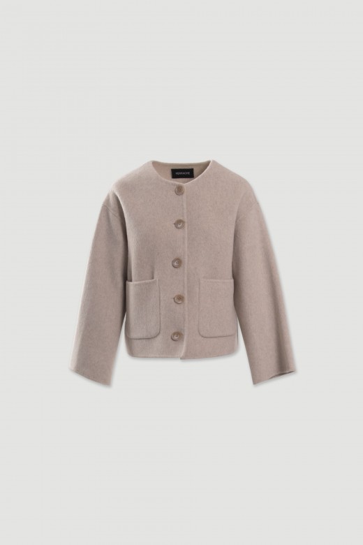 Short wool jacket with scarf-effect collar Short wool jacket with scarf-effect collar