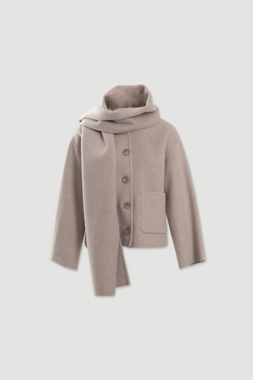 Short wool jacket with scarf-effect collar Short wool jacket with scarf-effect collar