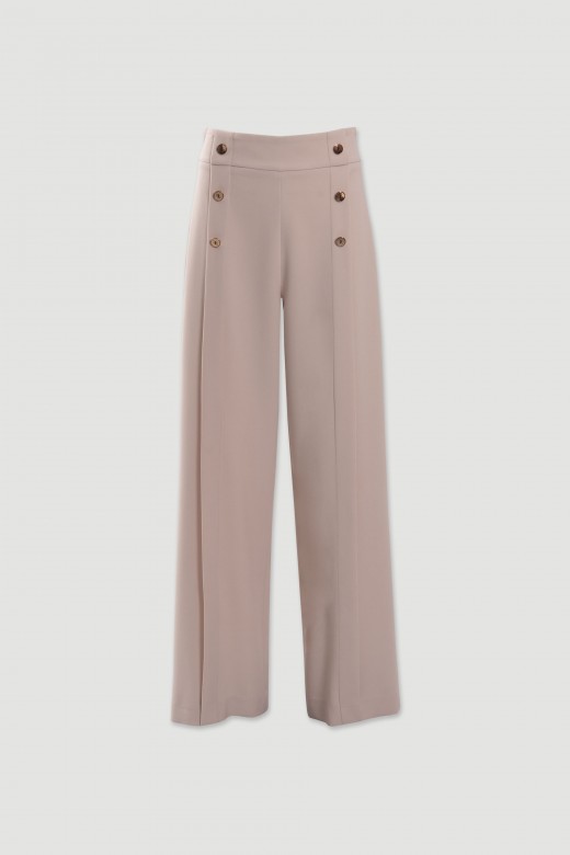 Calça wide leg com botões decorativos Calça wide leg com botões decorativos