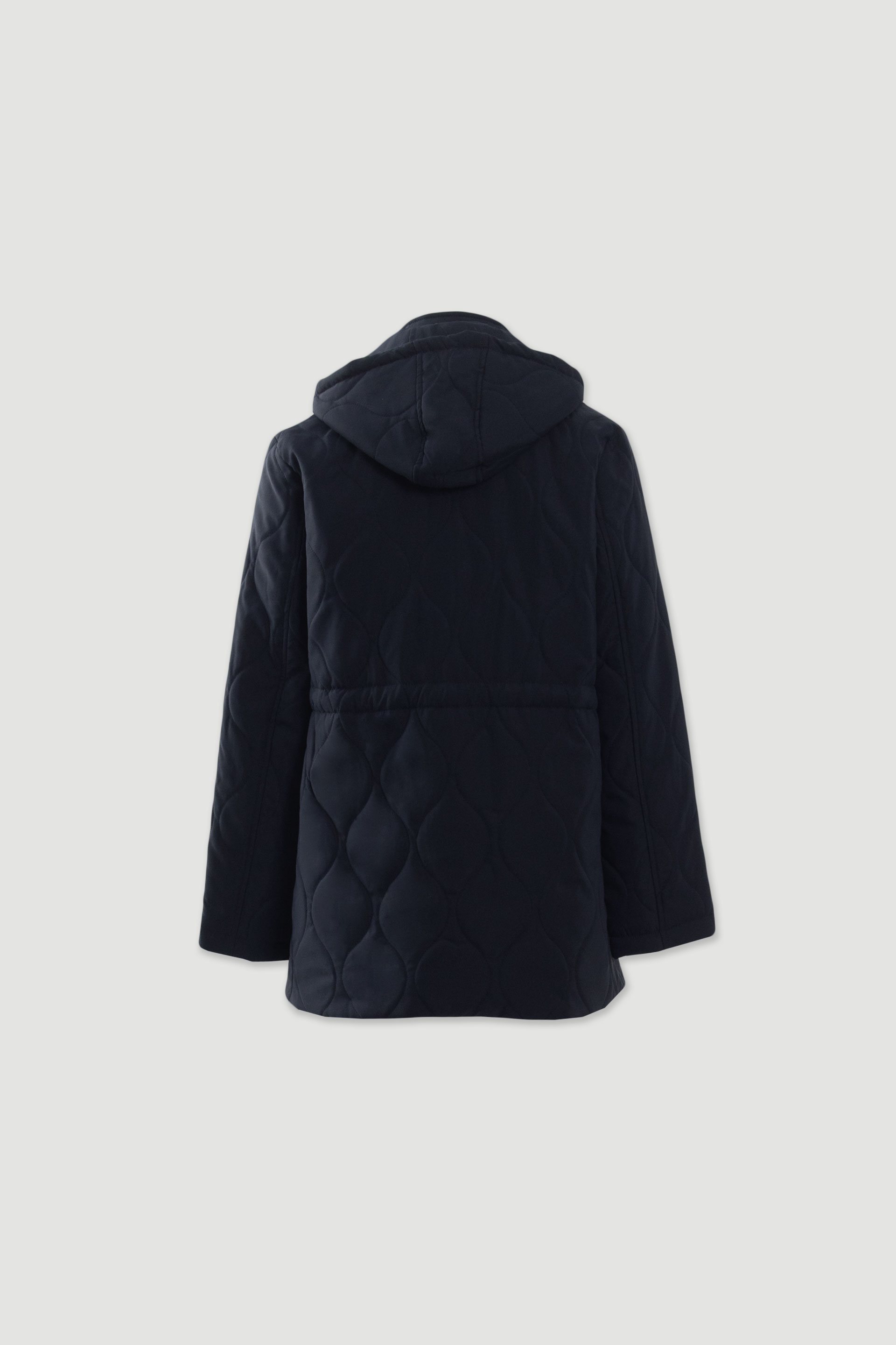 Parka acolchoada com capuz e cintura ajustável