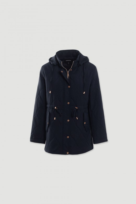Quilted parka with hood and adjustable waist Quilted parka with hood and adjustable waist