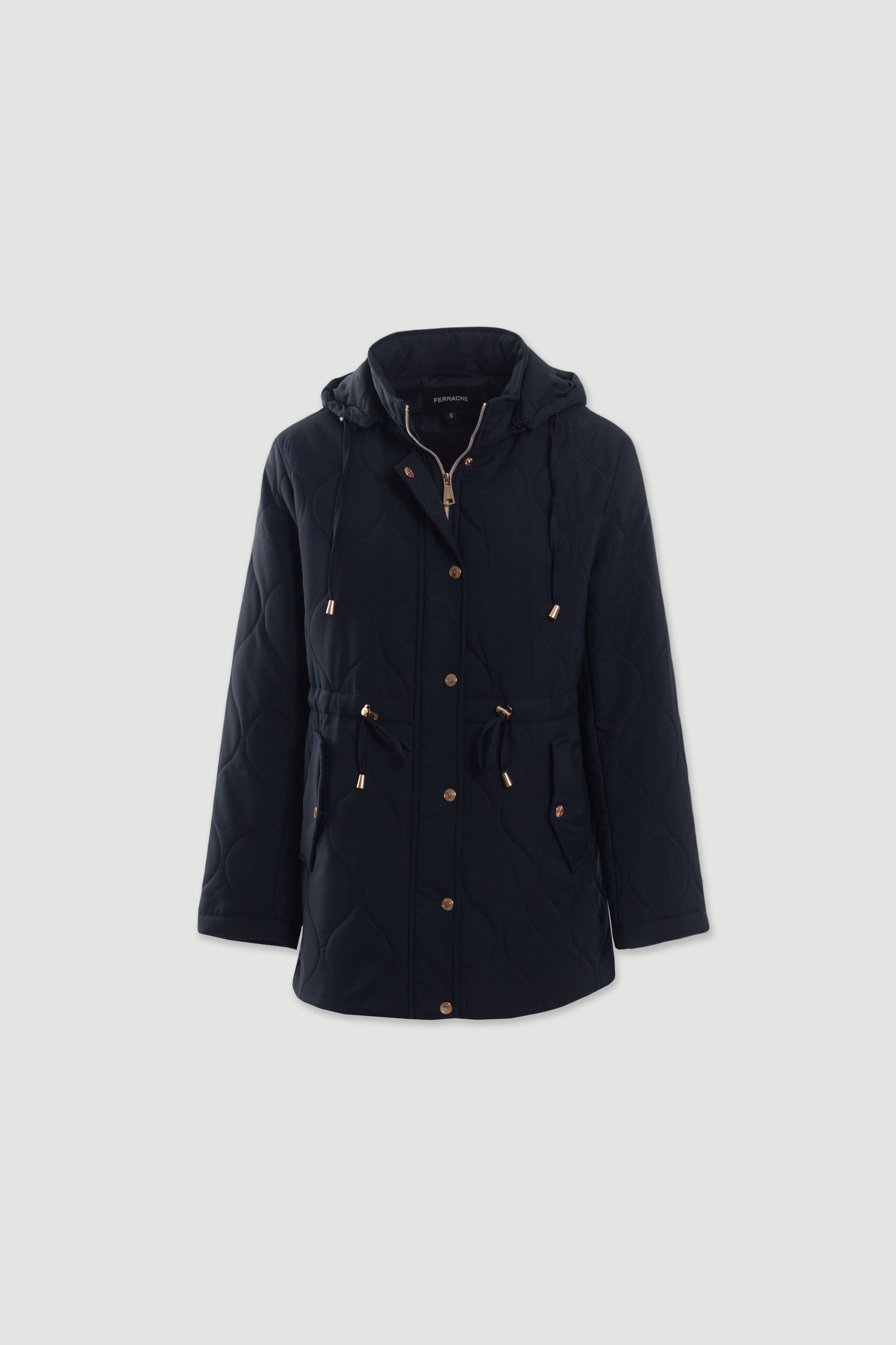 Parka acolchoada com capuz e cintura ajustável