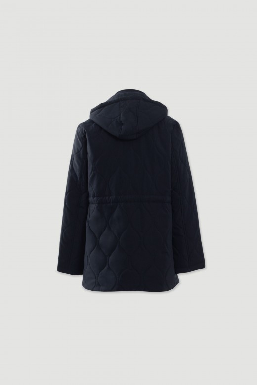 Quilted parka with hood and adjustable waist Quilted parka with hood and adjustable waist
