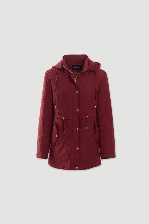 Parka acolchoada com capuz e cintura ajust�vel