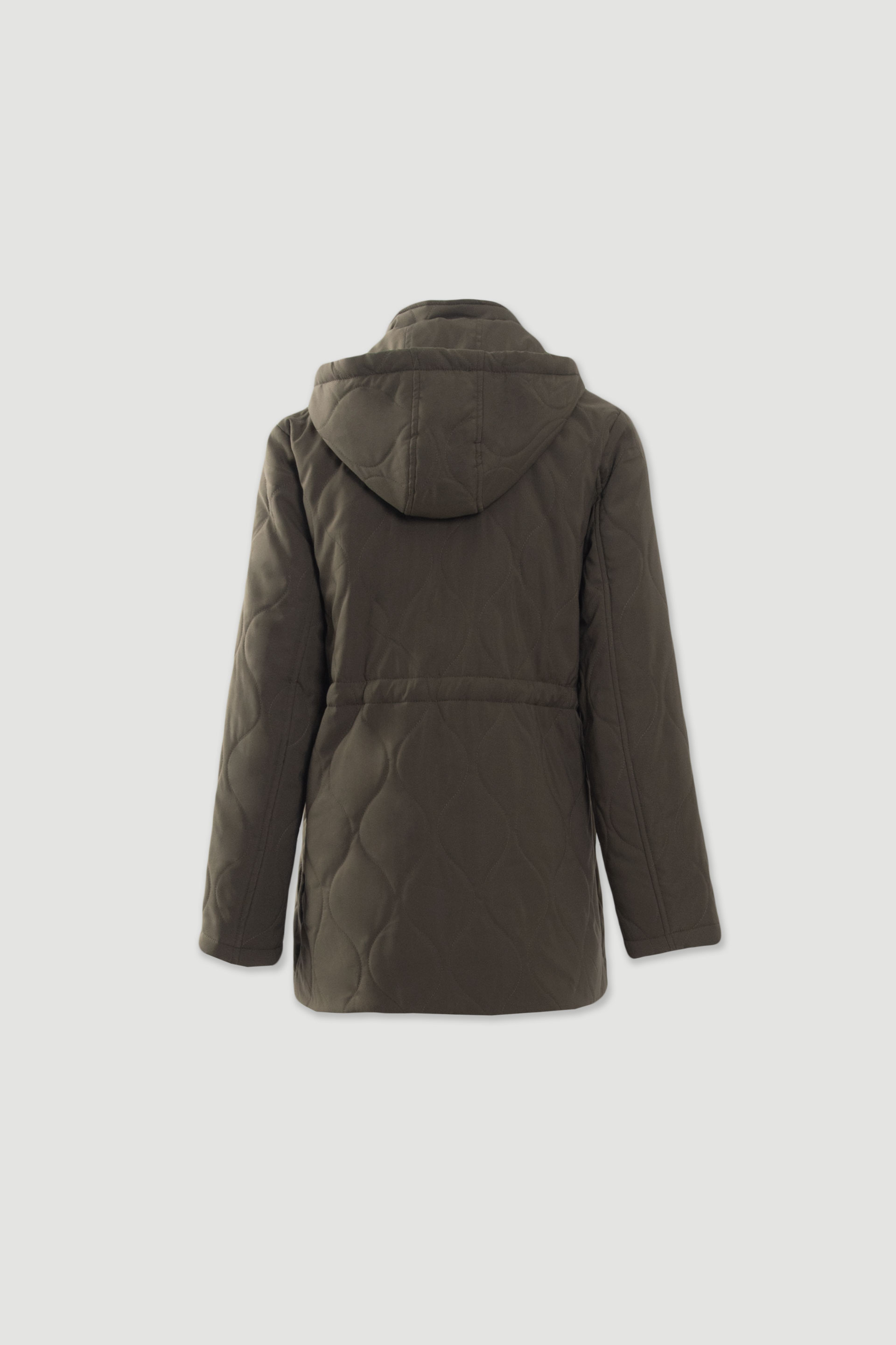 Parka acolchoada com capuz e cintura ajustável