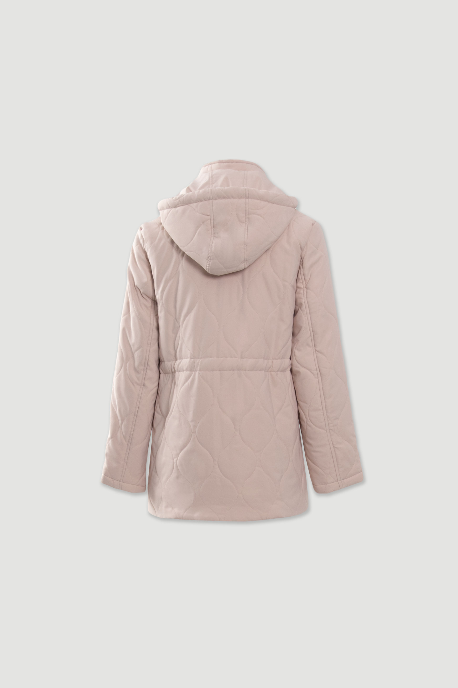 Parka acolchoada com capuz e cintura ajustável