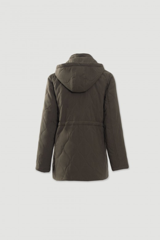 Parka acolchoada com capuz e cintura ajust�vel