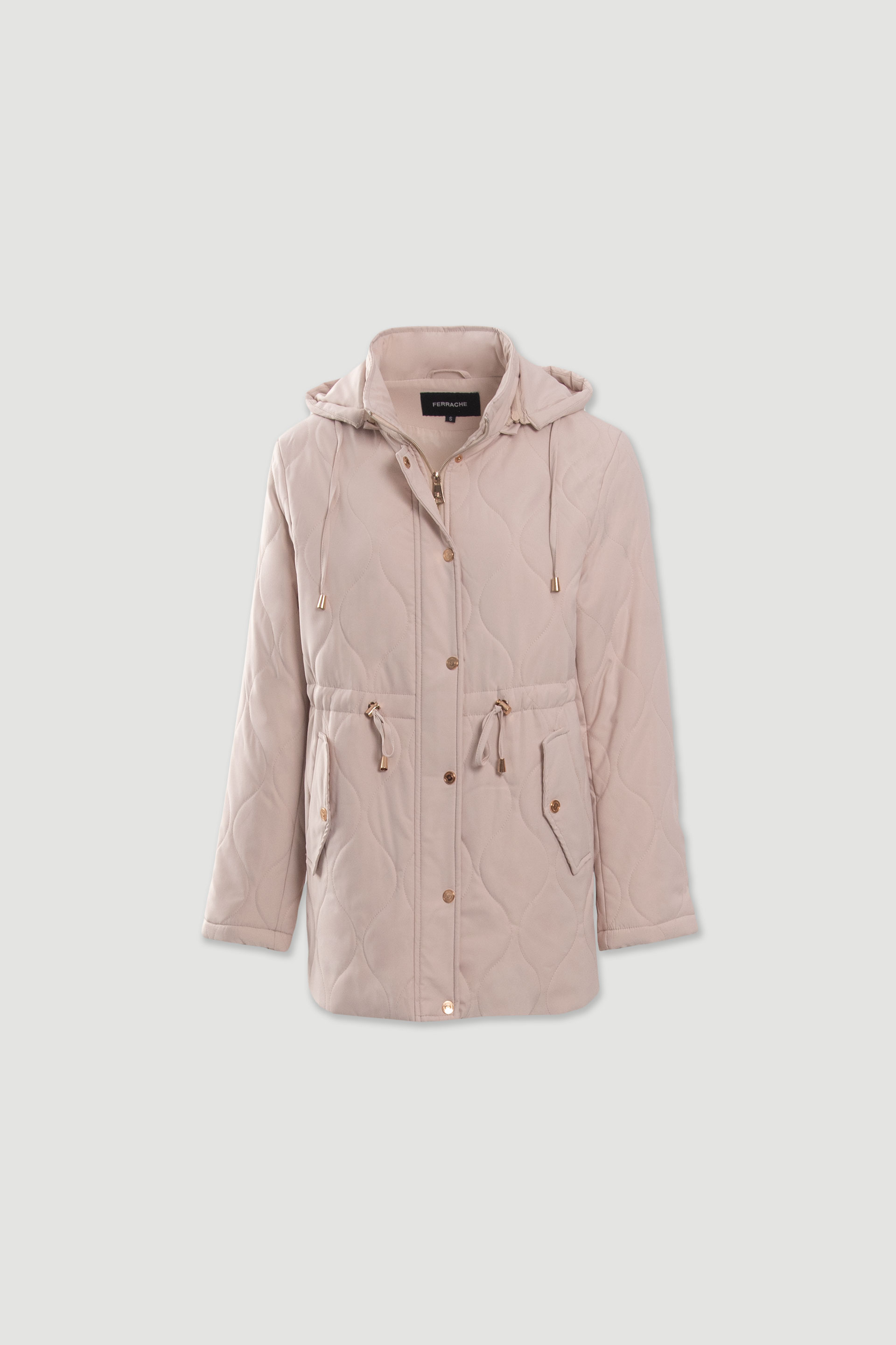 Parka acolchoada com capuz e cintura ajustável
