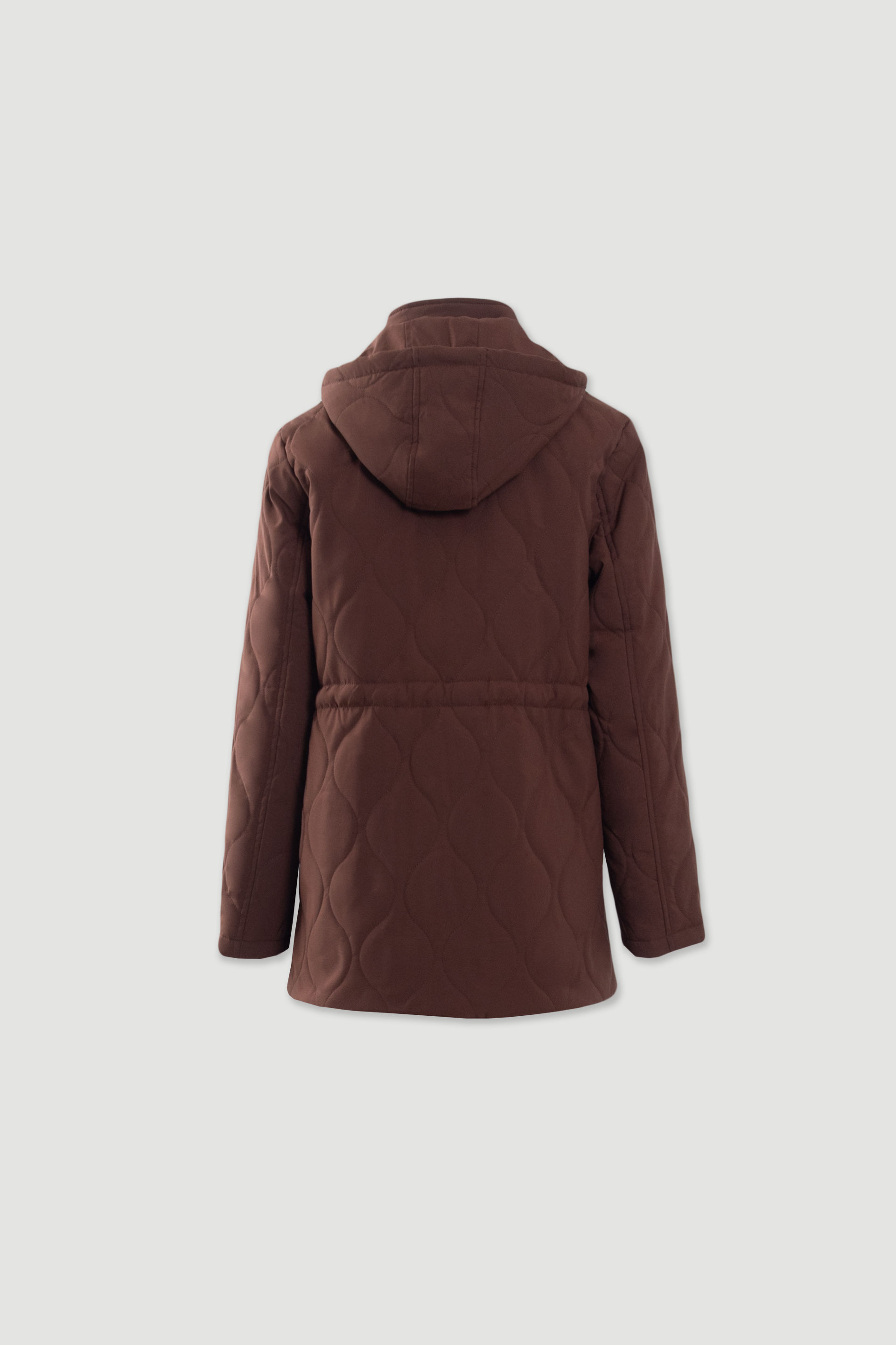Parka acolchoada com capuz e cintura ajustável