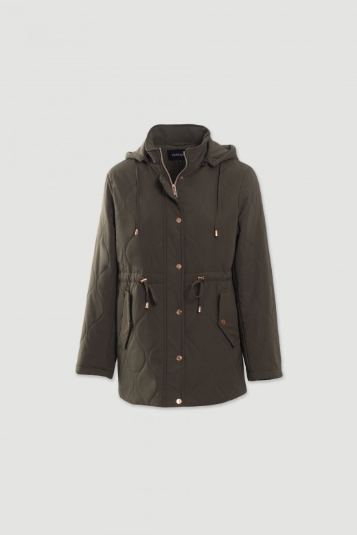 Parka acolchoada com capuz e cintura ajust�vel