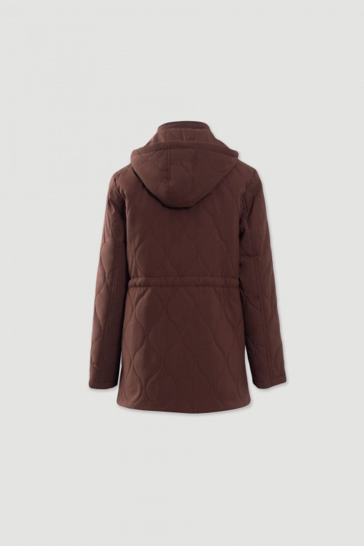 Parka acolchoada com capuz e cintura ajustável Parka acolchoada com capuz e cintura ajustável