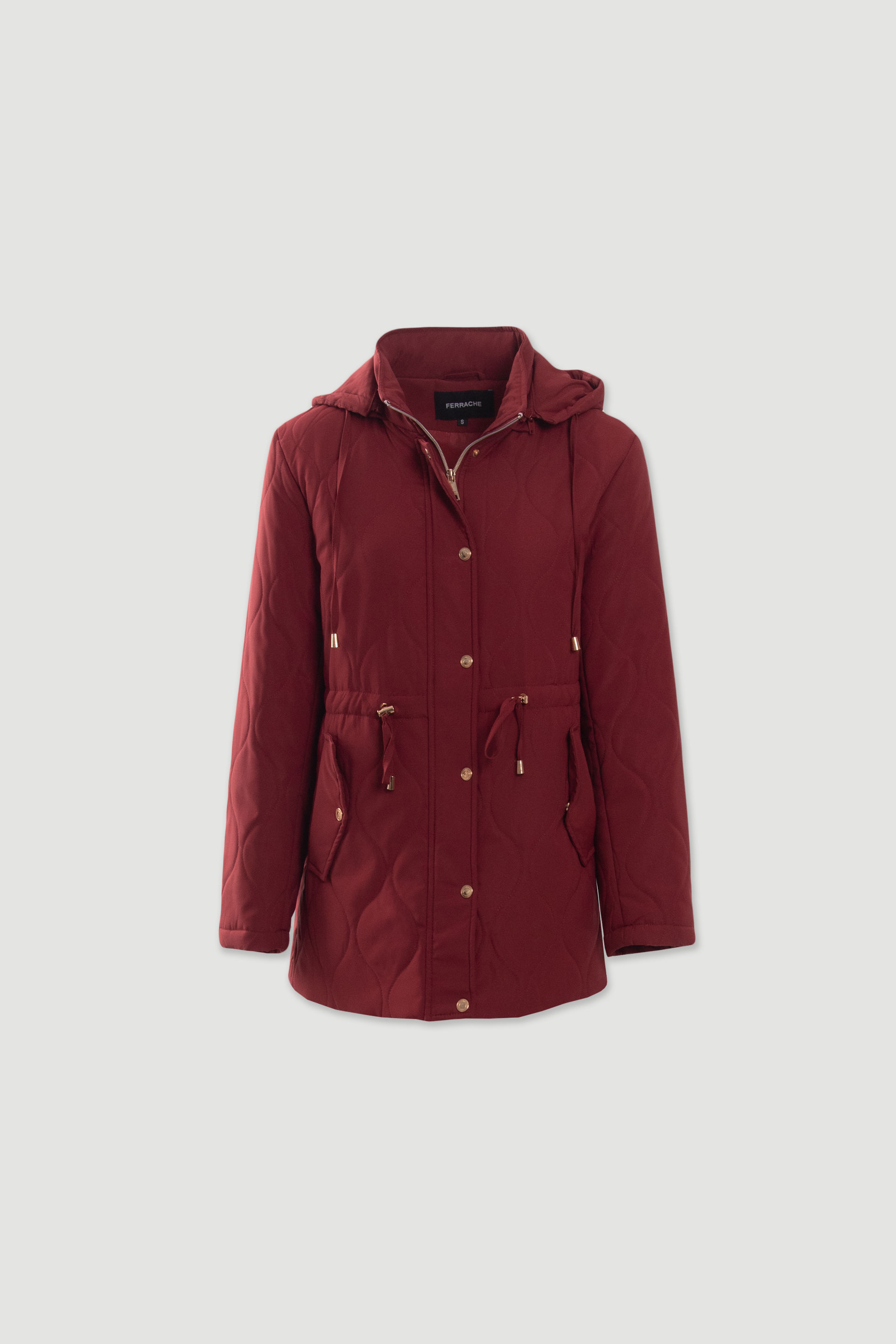 Parka acolchoada com capuz e cintura ajustável