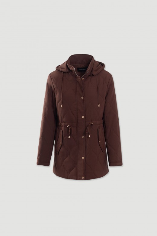 Parka acolchoada com capuz e cintura ajust�vel