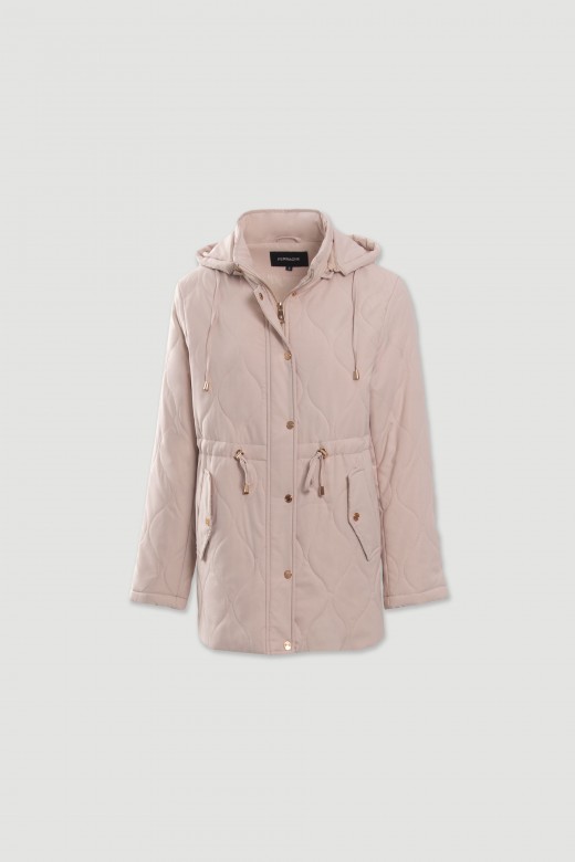 Parka acolchoada com capuz e cintura ajust�vel
