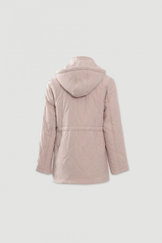Parka acolchoada com capuz e cintura ajustável Parka acolchoada com capuz e cintura ajustável
