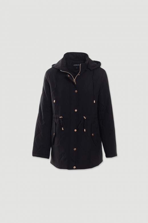 Parka acolchoada com capuz e cintura ajust�vel