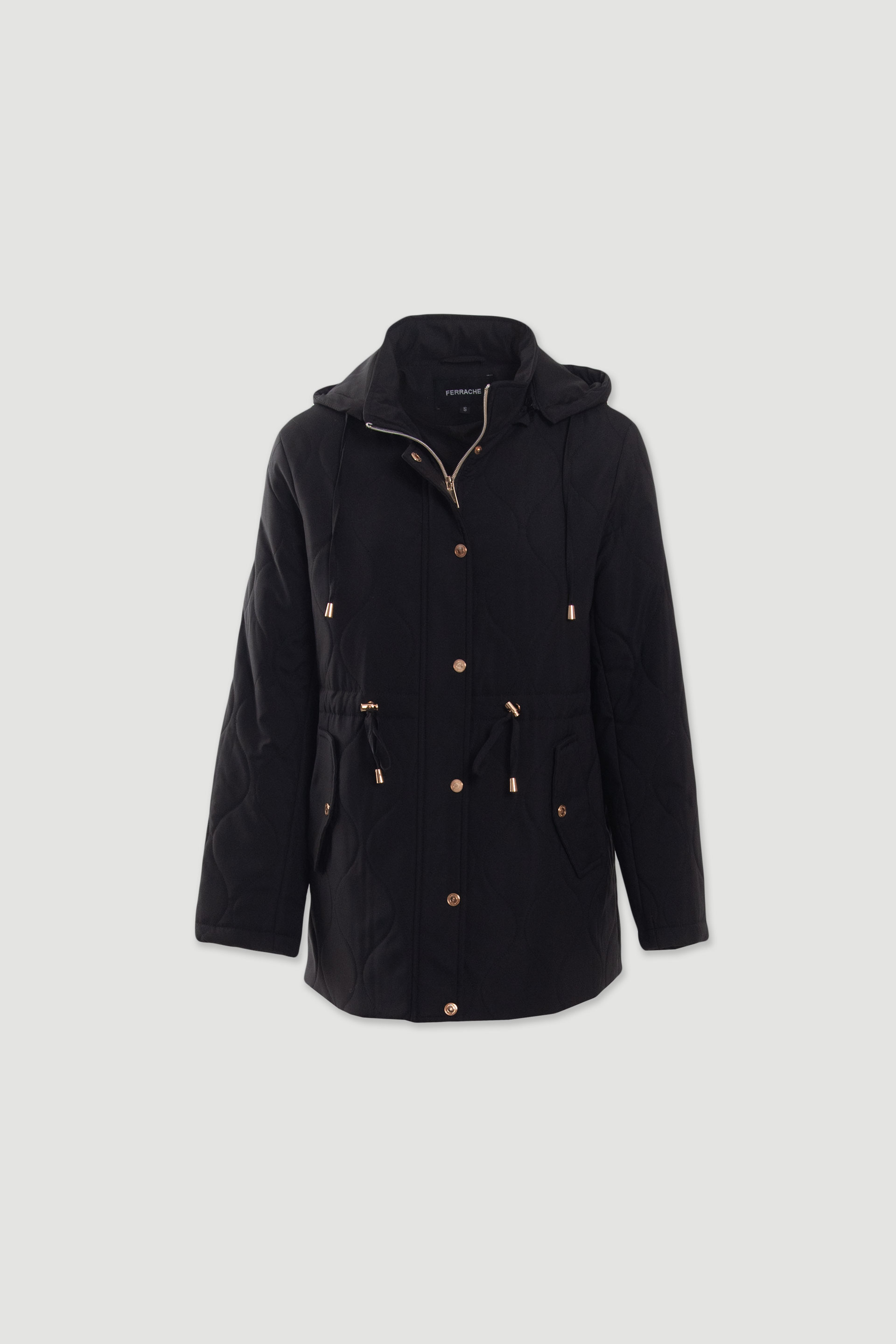 Parka acolchoada com capuz e cintura ajustável