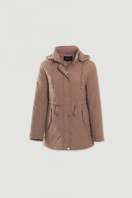 Quilted parka with hood and adjustable waist Quilted parka with hood and adjustable waist
